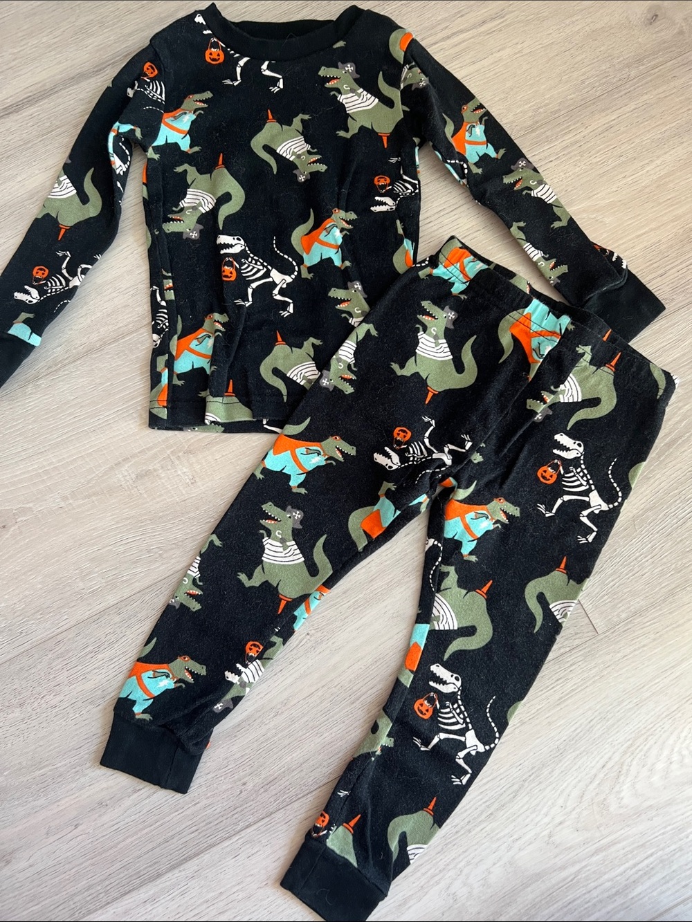 Carter's Toddler Black Dino & Skeleton Longsleeve Halloween Pajama Set Size 2T